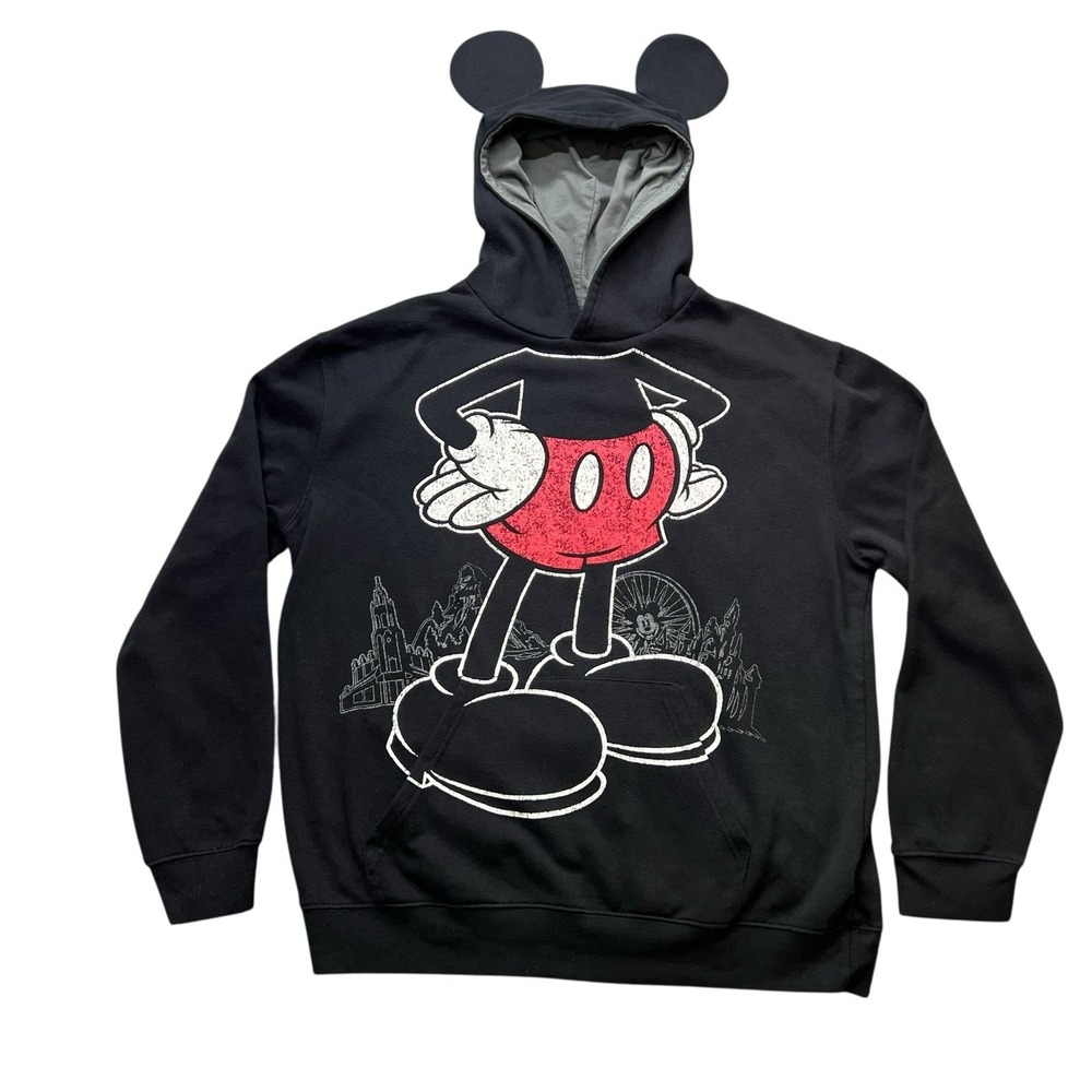 Disney Parks Mickey Mouse Ears Hoodie Sweatshirt Black Men L Walt Disney World